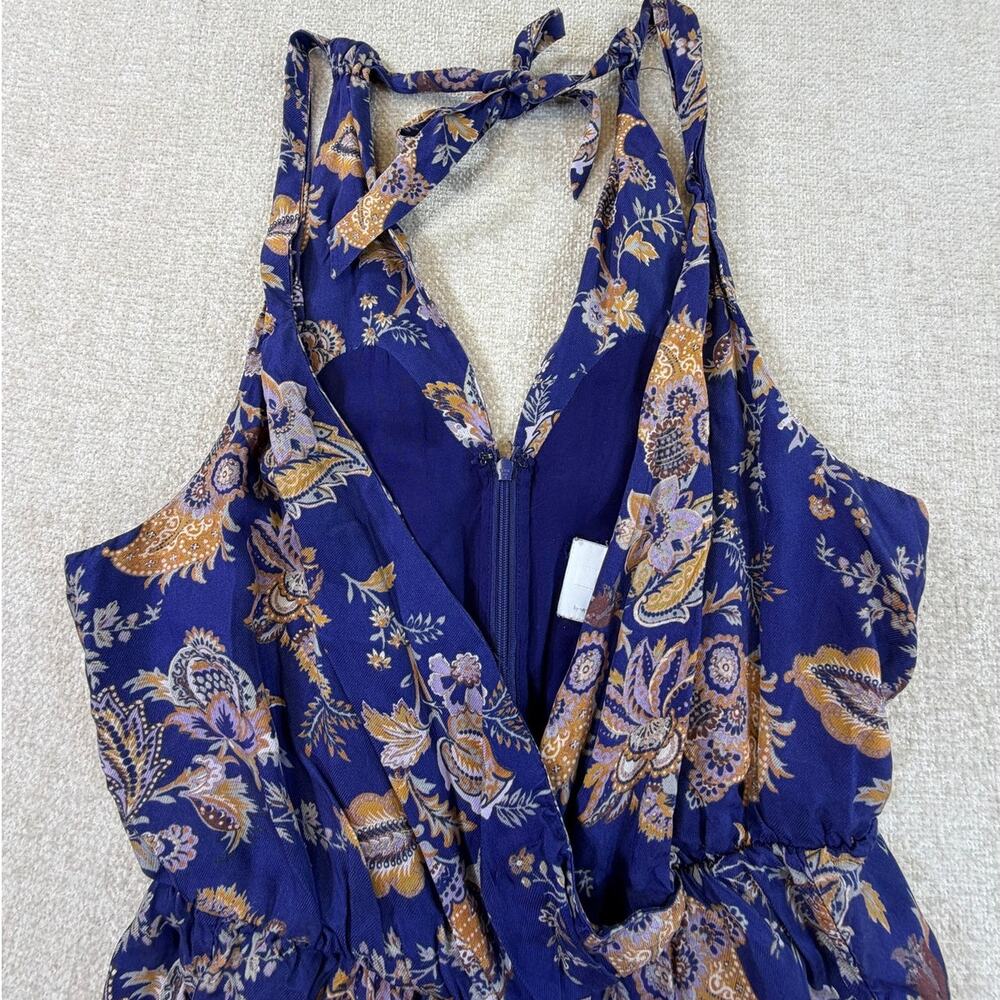 ETT:TWA Womens Small Blue Gold Floral Print Spaghetti Strap Jumpsuit Boho Resort - Picture 8 of 10